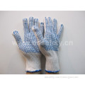 Bleach Cotton Polyester String Knit Blue PVC Dots Both Sides Working Safety Glove (DKP226) CE